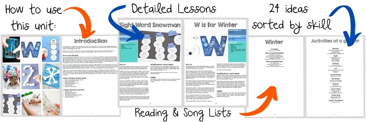 Layout of winter lesson plans for preschool