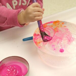 Painting ice preschool colors activity.
