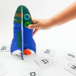 Rocket made from cardboard for preschool literacy activity
