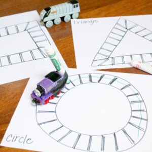 Roads in the shape of a square, triangle, and circle for preschool transportation theme.