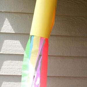 Wind sock made with construction paper and streamers.