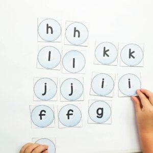 Matching lowercase letters winter literacy activity for preschoolers.