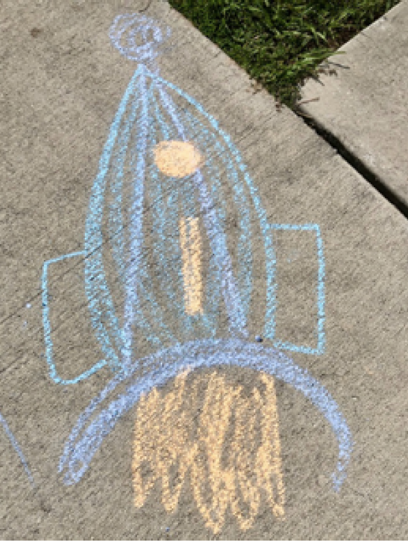 Rocket ship chalk drawing.
