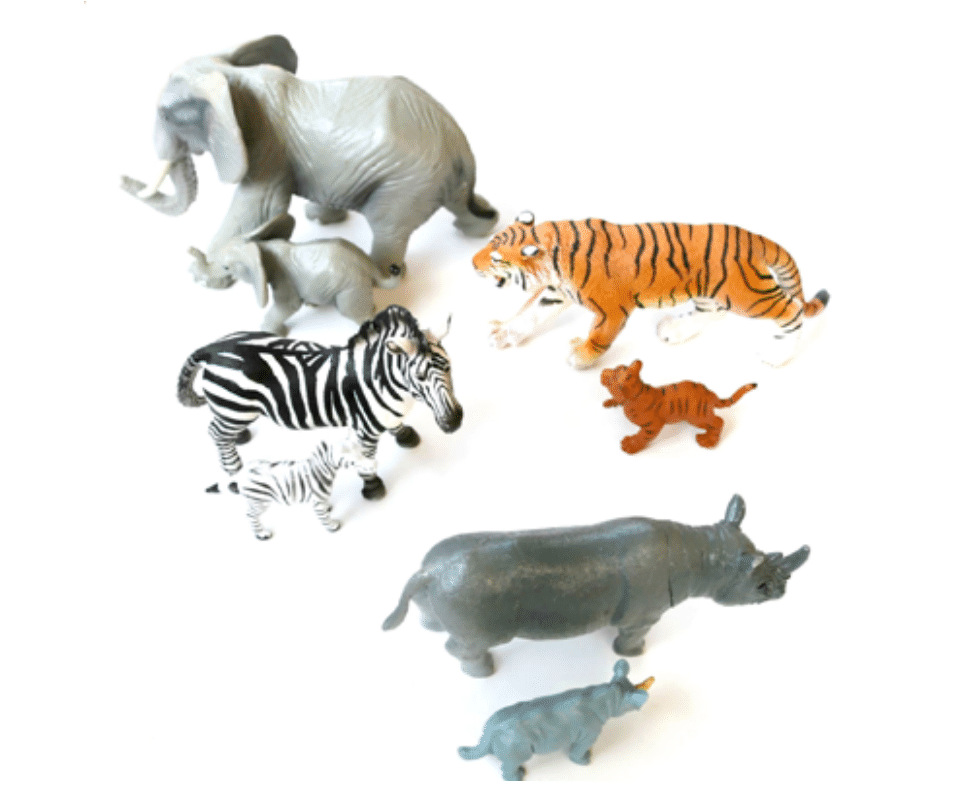 Animal theme preschool science activity. Mother and baby animals.