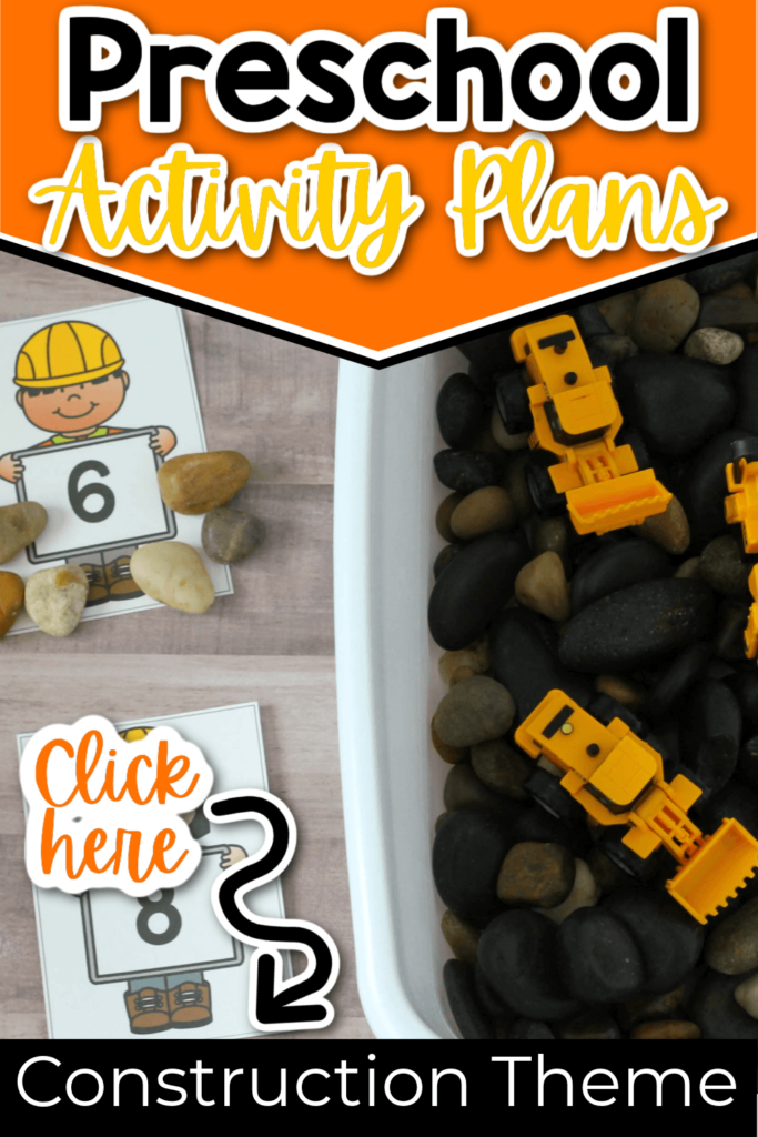 Construction theme numbers sensory bin with number cards