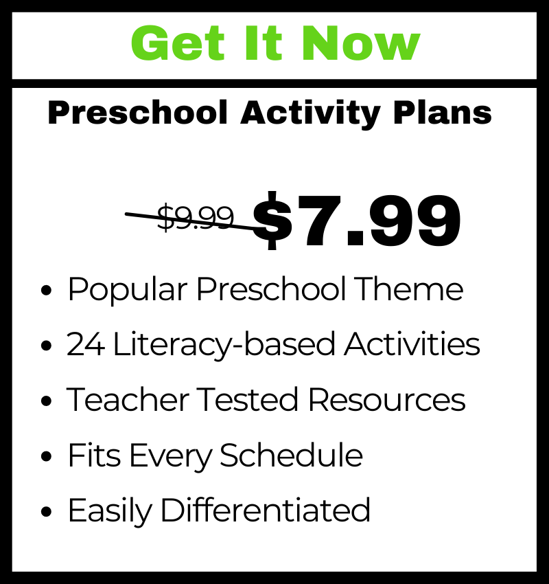 Price box for Preschool Activity Plans Regular Price $9.99 on Sale for $7.99
